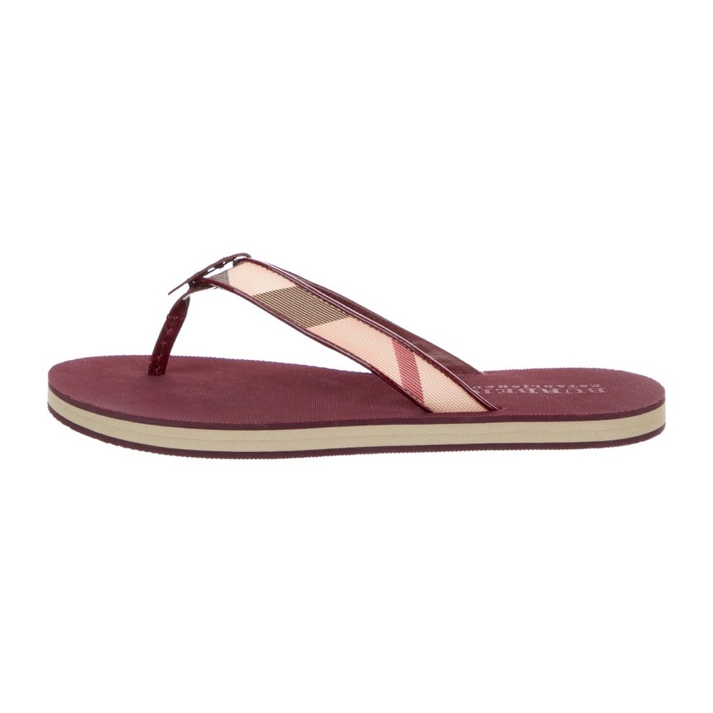 Burberry Nova Check Thong Sandals In Burgundy 6
